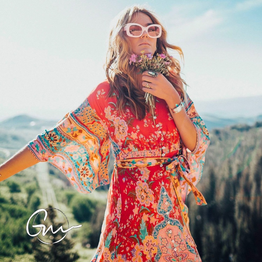 Spell (& Gypsy Collective) Lotus Kimono Gown - Ruby, XS NWT